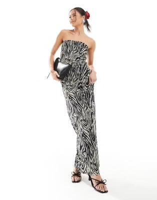 Vero Moda mesh bandeau maxi dress in abstract zebra print