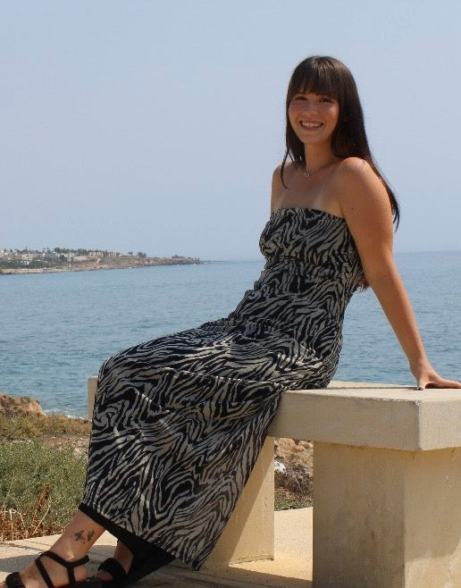 Vero Moda mesh bandeau maxi dress in abstract zebra print