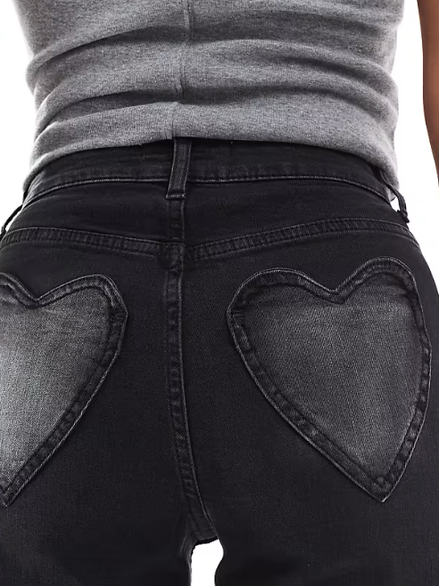 Miss Selfridge Petite heart pocket straight leg jean in black wash