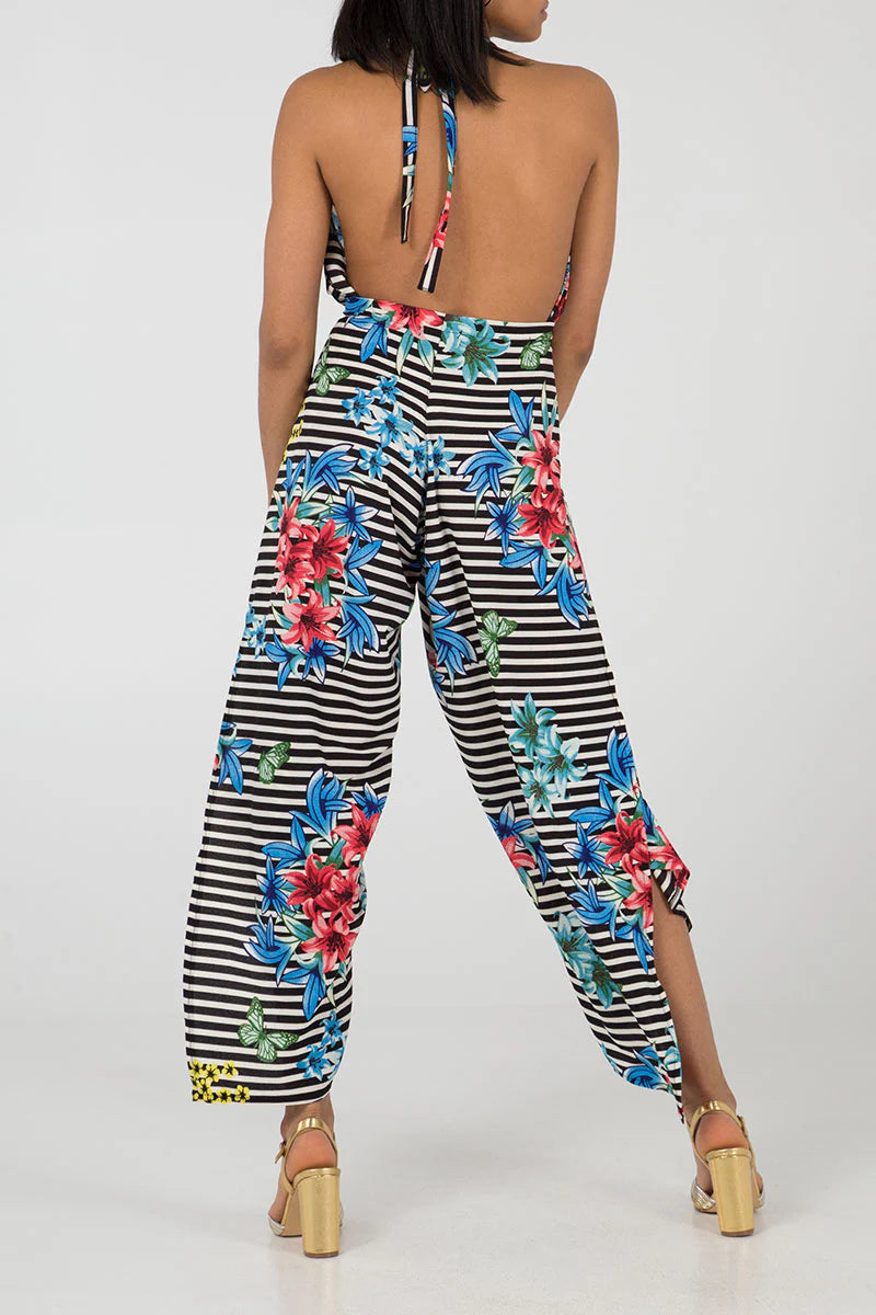 Stripe Floral Multiway Tie / Jumpsuit Trousers