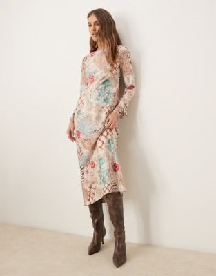 Miss Selfridge long sleeve maxi dress in multi print
