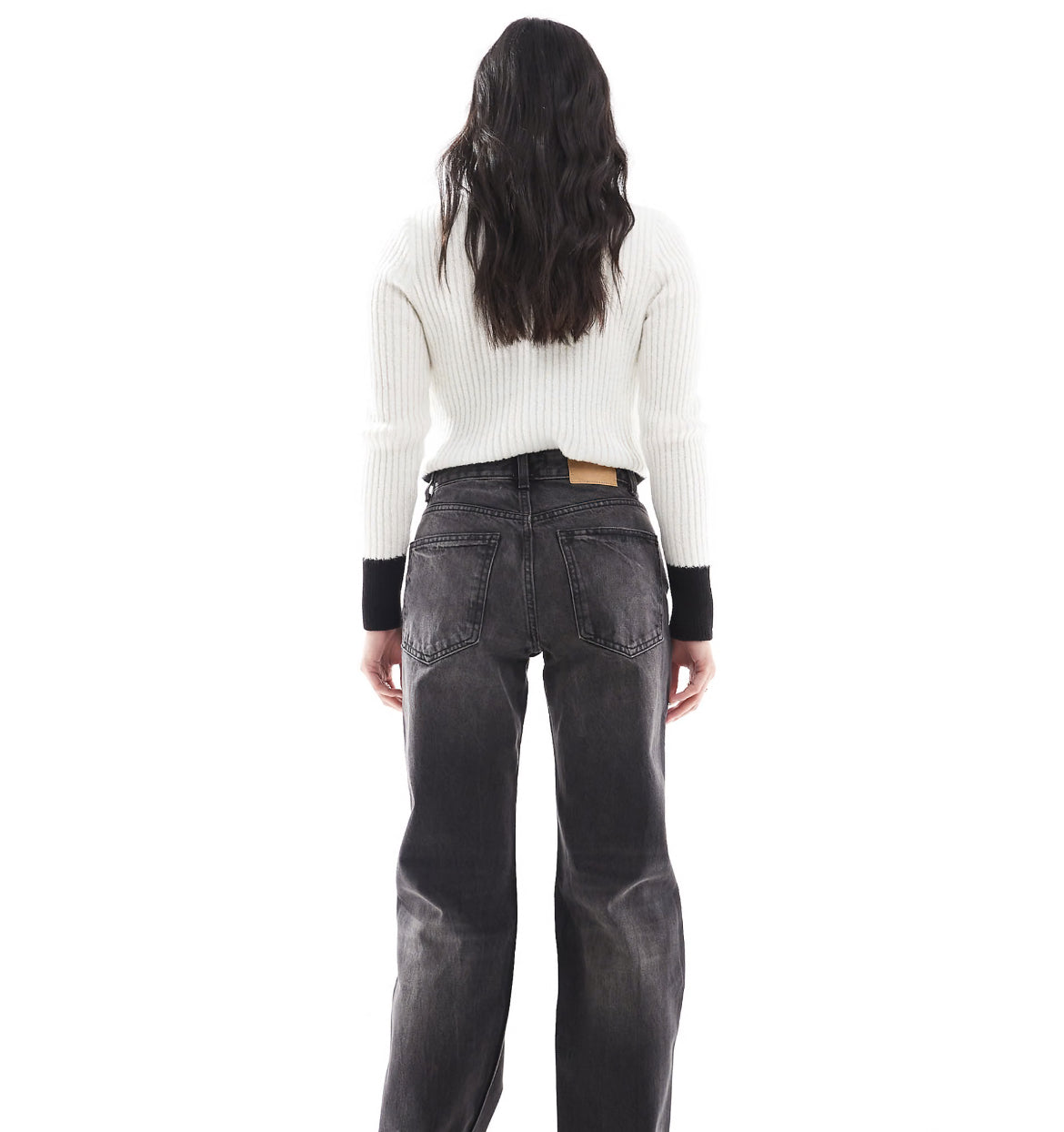 Pull&Bear Petite mid rise straight leg jeans in black
