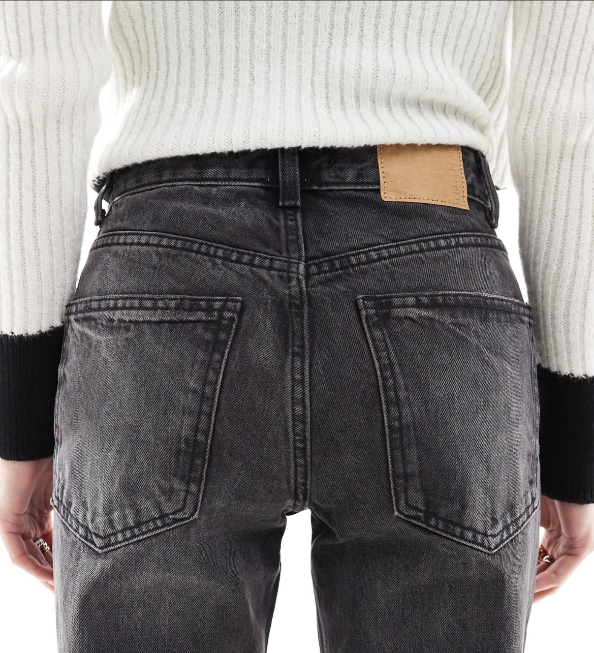 Pull&Bear Petite mid rise straight leg jeans in black