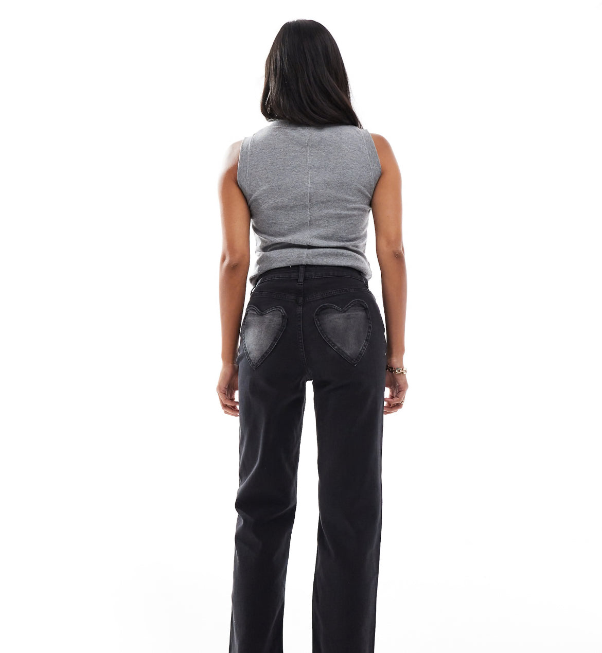 Miss Selfridge Petite heart pocket straight leg jean in black wash