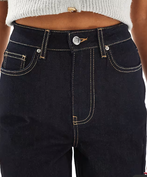 Miss Selfridge blanket stitch pocket straight leg jean in indigo