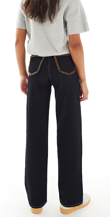 Miss Selfridge blanket stitch pocket straight leg jean in indigo